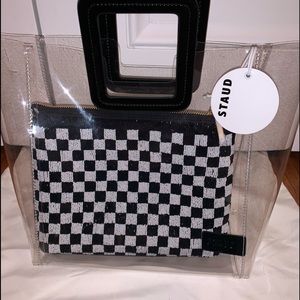 NWT Staud Shirley Black/white checkered beaded bag